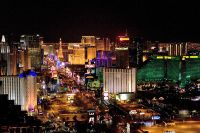 Las Vegas Strip at night, with neon lights and vibrant casinos